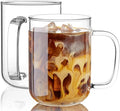 Glass Coffee Mugs, 24 oz Ice coffee cups, Large Clear Tea Cups Set of 2, Glass Mugs with Handles, Glass Cups for Latte, Cappuccino, and Tea