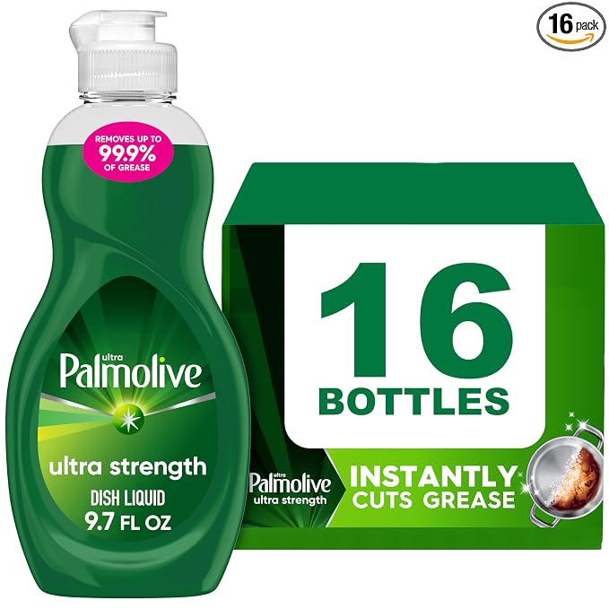 Palmolive Ultra Strength Liquid Dish Soap, Cuts Grease and Grime, No Soaking Needed, Powerful on Plastics, Dishwashing Liquid, 9.7 fl oz Bottle