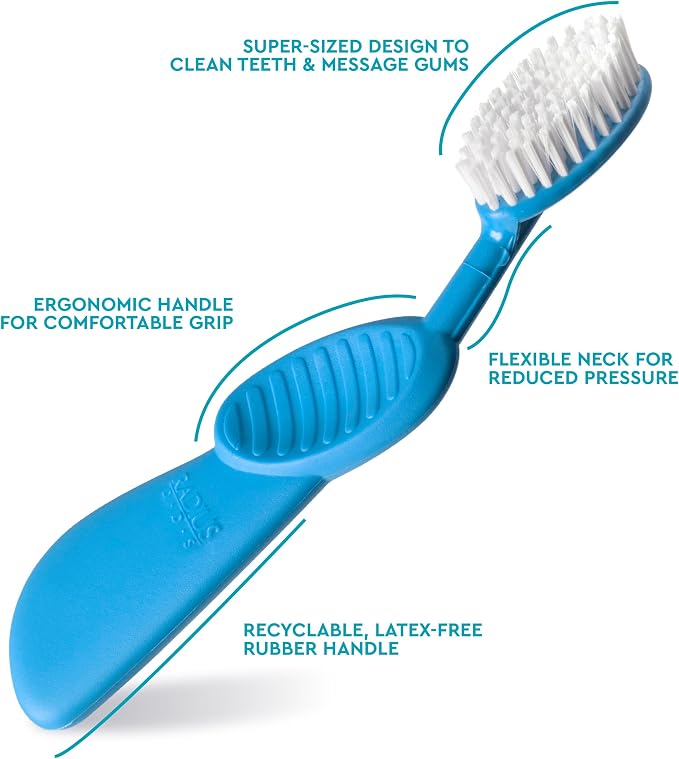 Radius Toothbrush Flex Brush BPA Free & ADA Accepted Designed to Improve Gum Health & Reduce Gum Issues - Right Hand - Blue White - Pack of 1