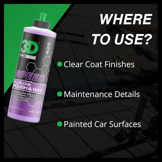 3D Speed All-In-One Polish & Wax – Scratch & Swirl Remover, Clear Coat Safe Paint Sealant – High Gloss Finish, Easy Application – 16oz – Made in USA (Pack of 2)