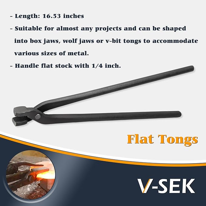 Blacksmith Tongs Set - V-Bit, Blade, Flat, Steel Forge Tongs (3PCS) | Assembled Tong for Knife Making, Blacksmithing, Bladesmith, Bladesmithing