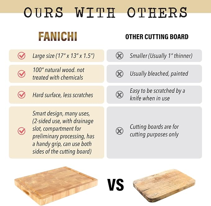 End Grain Cutting Board, Extra Large & Thick, End Grain Built-In Compartment and Juice Canal, Heavy Duty Chopping Board, Thick Carving Board for Bread Fruits Meat (17x13 Inches)