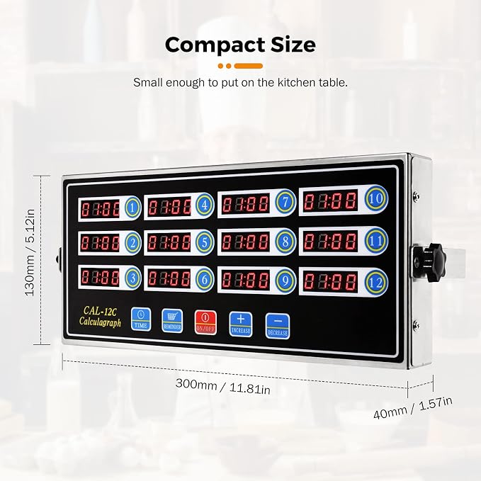 BEAMNOVA 12 Channels Digital Kitchen Timer for Cooking Loud Alarm Stainless Steel Clock Hours and Minutes Seconds Volume Control Electronic Calculator