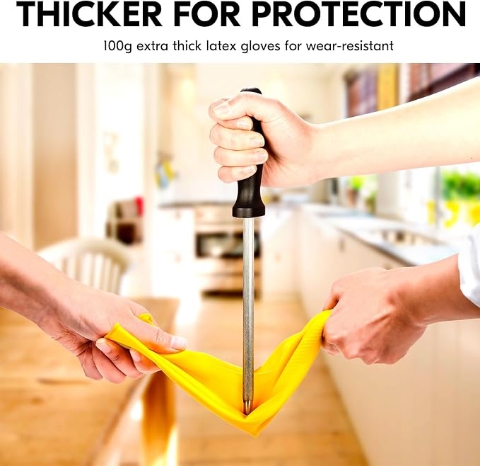 Vgo... 5-Pairs Reusable Household Gloves, Rubber Dishwashing gloves, Extra Thickness, Long Sleeves, Kitchen Cleaning, Working, Painting, Gardening, Pet Care (Size S, Yellow, HH4601)