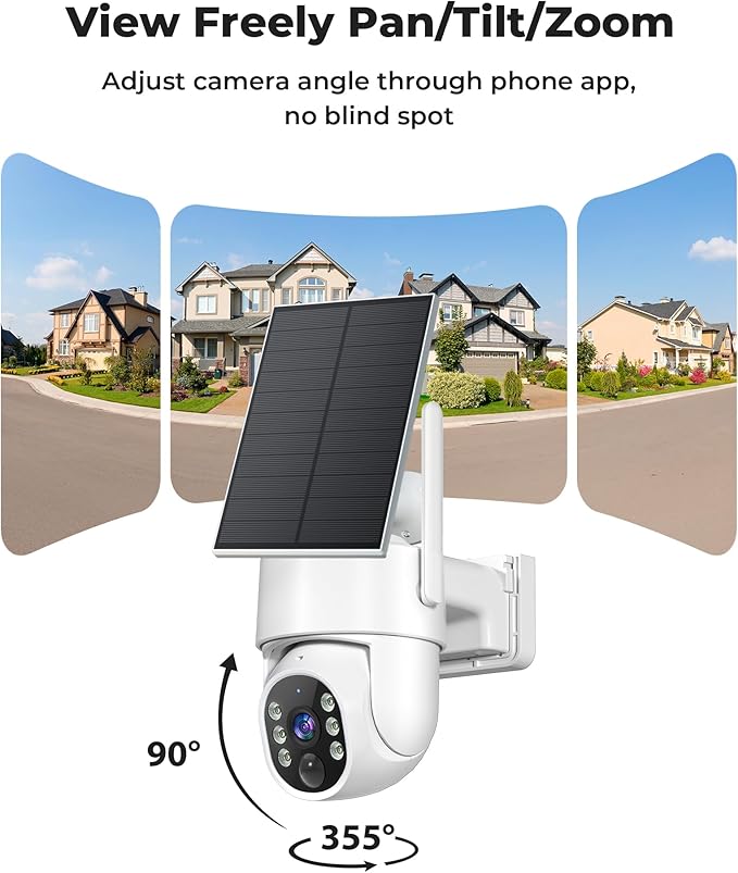 4MP Security Cameras Wireless Outdoor,No Subscription 128GB Local Storage,Solar Powered Cameras For Home Security With 360°PTZ,4 Cam-Kit, Color Night Vision Home Security Camera System,5G & 2.4G,IP66