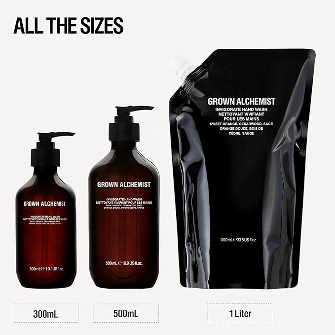 Grown Alchemist Invigorate Hand Wash – Liquid Hand Soap with Aloe, Sweet Orange, Cedarwood & Sage – Gentle, Moisturizing Kitchen & Bathroom Soap, Natural Plant Based Gel Cleanser, 300mL