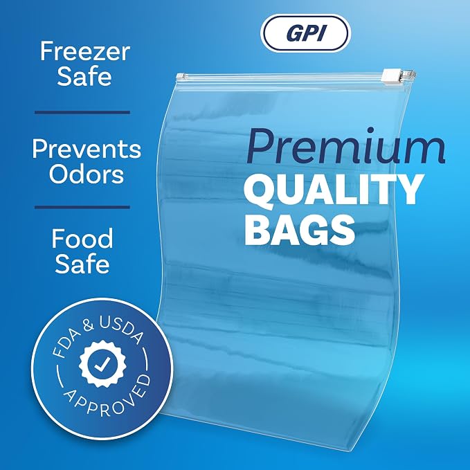500 Count - Slider Zip Gallon Food Storage Bags, 10" x 12" 3 Mil Heavy Duty, Large, Strong & Durable For Freezer Storage. GPI