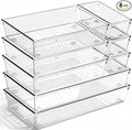 8 Pack Large Clear Plastic Drawer Organizer Bins - Acrylic Bathroom Drawer Organizer Trays - Heavy Duty Kitchen Drawer Dividers for Utensils - Non-Slip Storage Bins for Makeup, Bedroom, Office Desk
