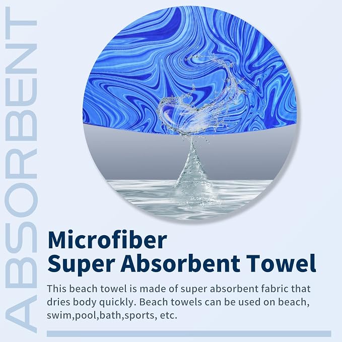 TwoYek Microfiber Beach Towel Extra Large 71x32 Blue Shell 2 Pack | Thin & Lightweight, Sand Free, Super Absorbent & Quick Dry, Oversized Towels for Beach Bath Pool Swim Travel Essentials Gift
