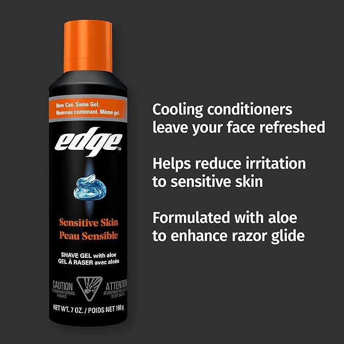 Edge Shaving Gel for Men, Sensitive Skin with Aloe, 6 Pack, Moisturizes, Protects, Soothes, Reduces Skin Irritation