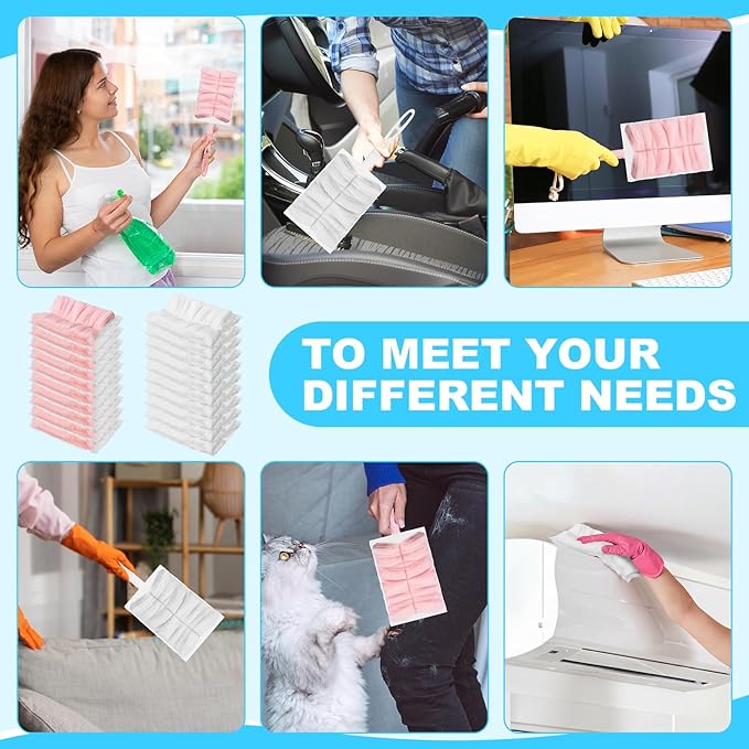 Mimorou 100 Pcs Disposable Dusters Refills Bulk Heavy Duty 180° Multi Surface Replacement Dusters for Cleaning Ceiling Fan with Microfibers Unscented (Pink Color)