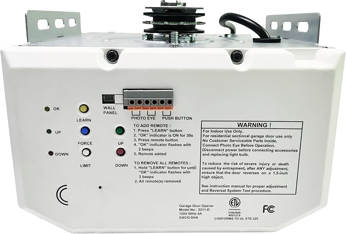 Pacer BU50 Overhead Garage Door Opener with Heavy-Duty Chain Drive for Single or Double Doors, Wall Mount, and Remote Garage Opener Included, Quick and Easy Installation, White