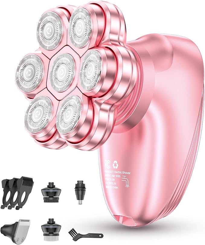 5-in-1 Electric Razors for Women, 7D Magnetic Heads Full Body Shaver, Waterproof Wet Dry Hair Remover with LED Display, Rechargeable Bikini Trimmer for Underarms, Face, Legs, Lips, Arms (Pink)