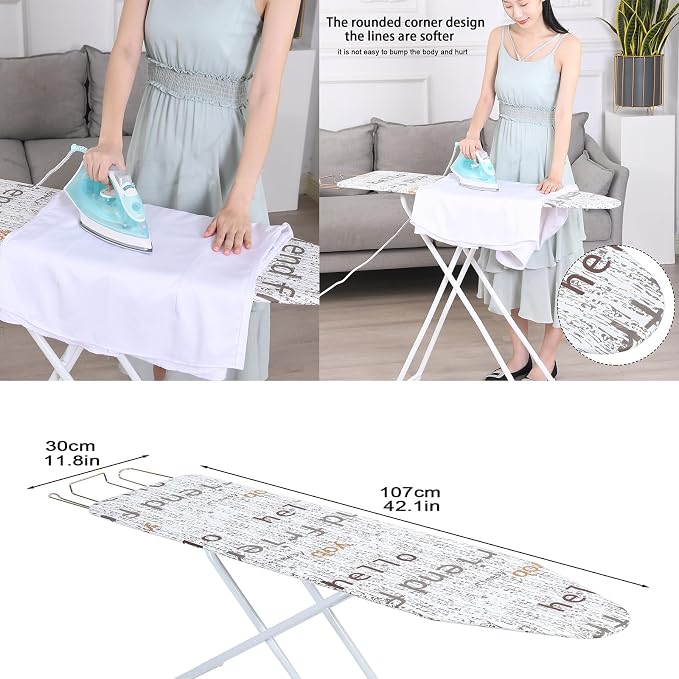 Ironing Board, Height Adjustable Smooth Edge Good Load-Bearing Non-Slip Clothes Ironing Board with Folding Legs (White)