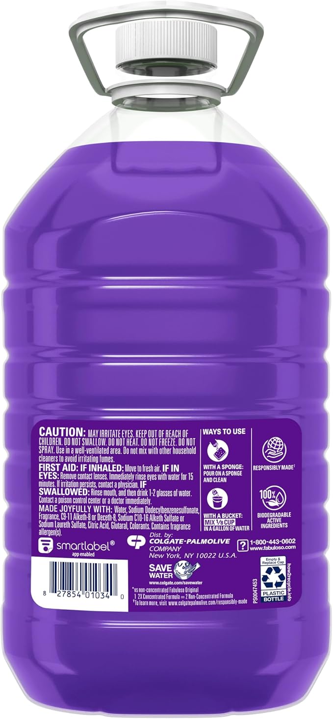 Fabuloso 2X Multi-Purpose Cleaner, No Rinse Floor Cleaner, Long-Lasting Freshness, Lavender Scent, 169 fl oz
