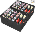 Aokeyee 2 Pack Shoe Organizer for Closet, Large Shoe Storage Box, Black | Fits up to 48 Pairs, Stackable, Space Saving, Foldable, Shoes Organizer Bin with Clear Cover, 4 Reinforced Handles