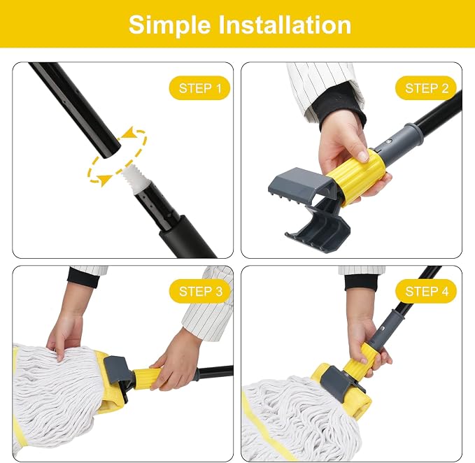 KeFanta Metal Mop Handle Commercial Heavy Duty,58" Industrial Mop Stick with Jaw Clamp,Wet Gripper Mops Head Replacement Holder for Floor Cleaning