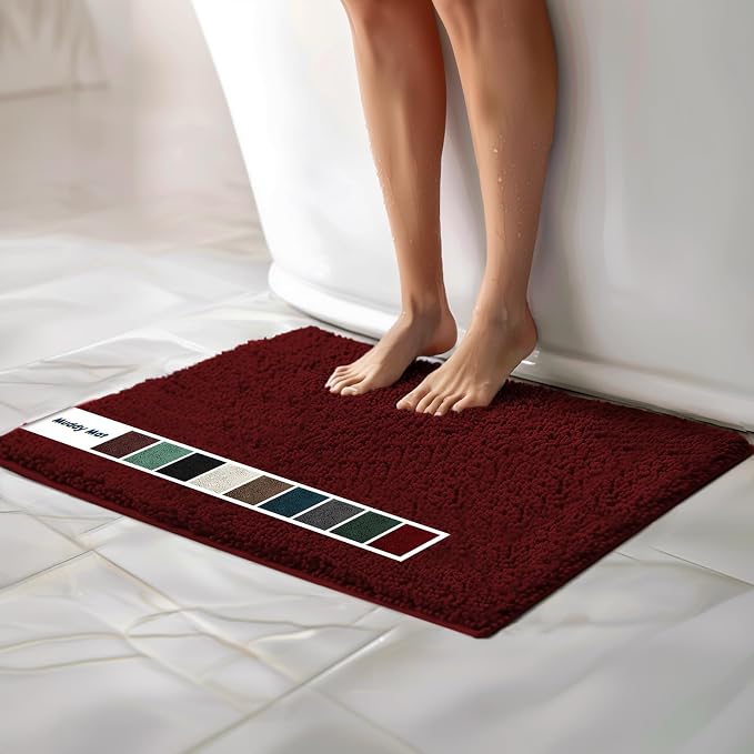 Muddy Mat® | Chenille Bathroom Rugs Quick Dry Microfiber Mats Non Slip Washable, Extra Thick, Soft and Highly Absorbent Bath Mats for Bathroom, Kitchen, and Shower Floor - Red 24"x35"