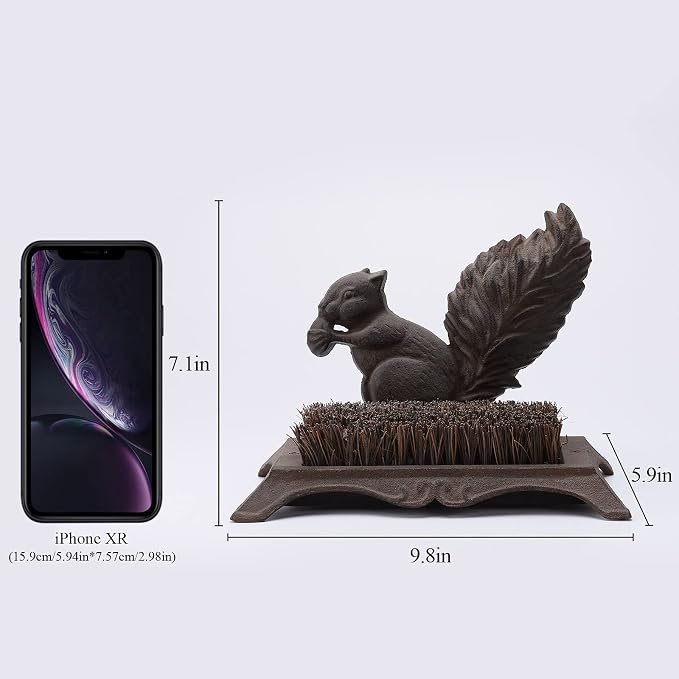 Cast Iron Squirrel Shoe Boot Scraper Brush for Farmhouse Garden Door Shoe Clean & Decor TQZDPT78
