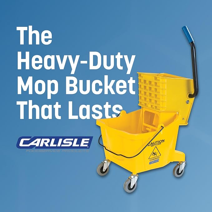 Carlisle Food Service Sparta Commercial Mop Bucket with Side Press Wringer, Floor Cleaning Essentials for Commercial and Home Use, Polypropylene, 26 Quart Capacity, 1 Count, Yellow