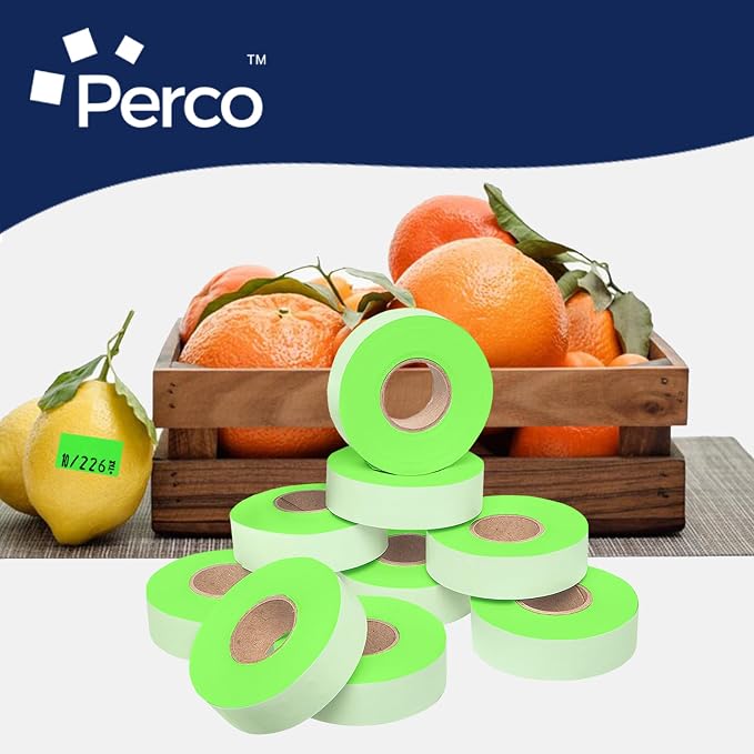 Perco Fluorescent Green Price Marking Labels - 11,000 Blank Labels for Garvey Contact 22-6/22-7/22-8 Price Gun with Ink Roll Included - 9 Rolls, 1 Sleeve - Made in USA