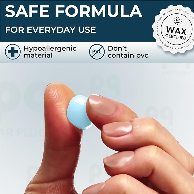 Peace&Quiet | PQ 100 Wax Ear Plugs for Sleeping - Silicone Wax Earplugs for Sleeping and Swimming, Gel Ear Plugs for Noise Cancelling, Sleeping Earplugs, Sound Blocking 32 Db (100 Pillows), White Blue