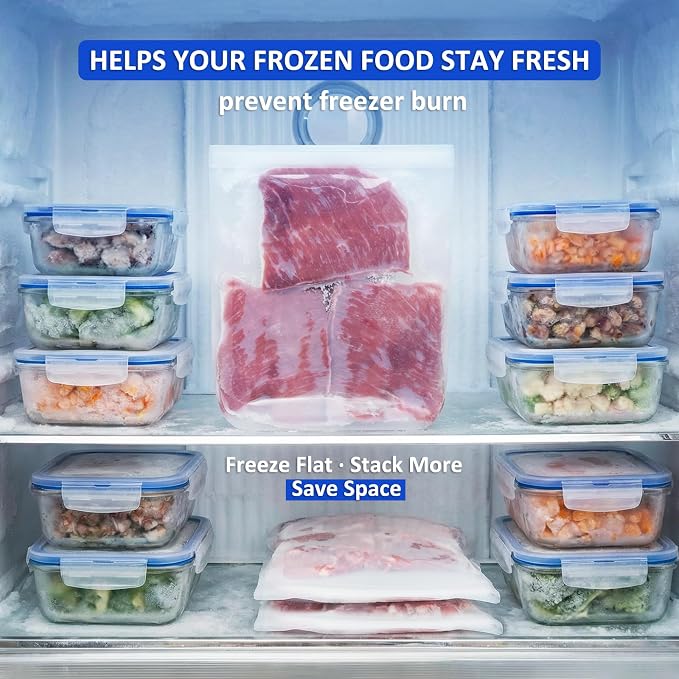 100% Silicone Flat Gallon Freezer Bags, 4 Pack Extra Large Reusable Silicone Ziplock Bags Gallon Size for Freezer, Double Zipper Seal, BPA & Microplastic Free, Freezer Microwave Sous Vide Safe, Clear