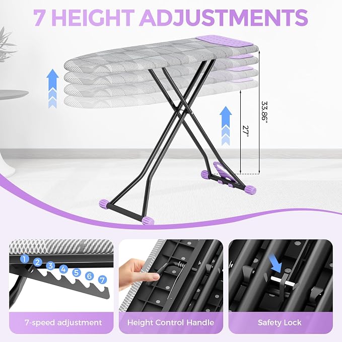APEXCHASER Ironing Board with Iron Rest, Compact and Space Saver Iron Board, Extra Thick Cover, Height Adjustable, Wall Mount & Closet Hanger 13x43 Grey