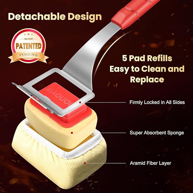 Grill Brush Bristle Free with 5 Replaceable Pads, BBQ Grill Brush Replaceable Cleaning Head, Grill-Cleaner Brush for Cast Iron/Stainless Steel Grates, Gift for Men Dad-Red