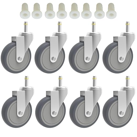 RILIDRI 4-Inch Swivel Stem Caster, 7/16-Inch Stem Diameter Rubber Wheel, Heavy Duty TPR Replacement Wheels for Rubbermaid Mop Bucket Cart Grill Casters - 8 Pack