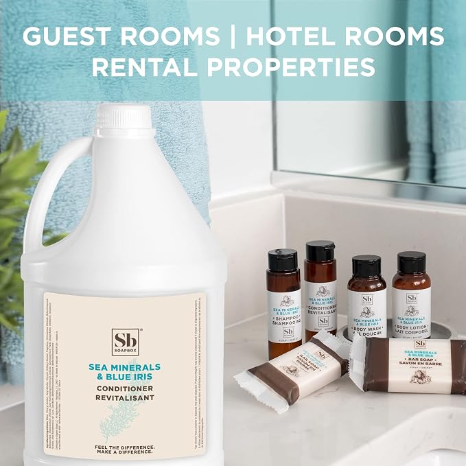 Soapbox Sea Minerals & Blue Iris Conditioner, Refill Bulk Size For Rentals, Guest Rooms & Hotels - Clean Ingredients Free of Harsh Chemicals, Sulfates, Parabens & Silicones - 1 Gallon Bottle