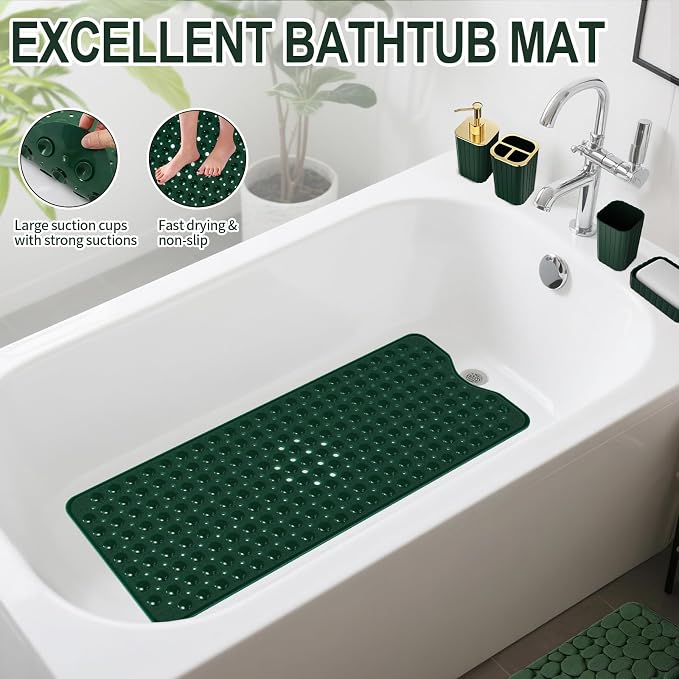 XLHOMO 26PC Bathroom Accessories Set - Gorgeous Green Bathroom Set, Bathroom Accessory Set, Shower Curtain Set with Bathtub Mats for Shower Tub, Trash Can & Soap Dispenser