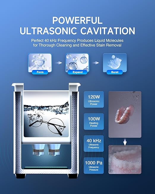 CREWORKS 3L Ultrasonic Cleaner, 0.8 gal Digital Sonic Cavitation Machine, 120W Stainless Steel Professional Jewelry Cleaner for Cleaning Tool Watch Glasses Retainer Denture Parts with Heater & Timer