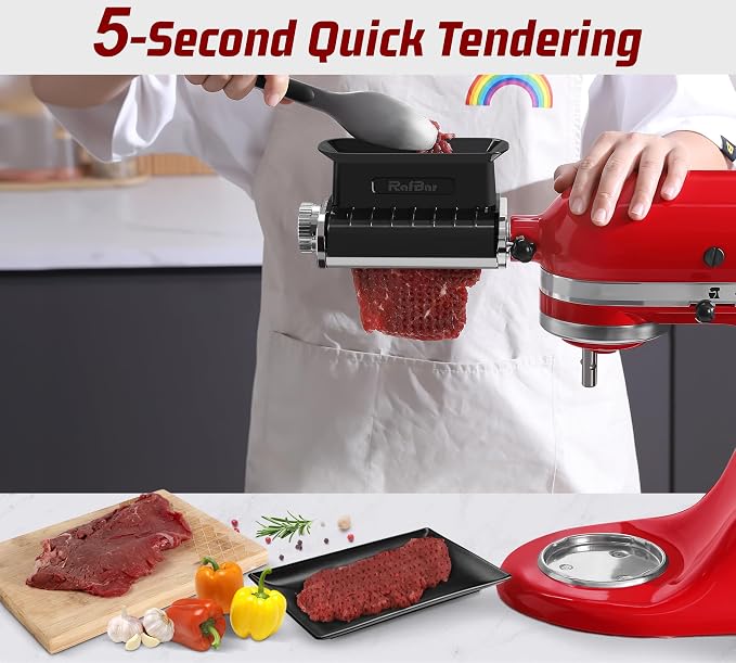 Adjustable Thickness Meat Tenderizer Attachment for Kitchenaid Stand Mixers, Meat Tenderizer Tool, Steak Cuber Processor Accessories, Dishwasher Safe, BPA Free Food Grade Plastic