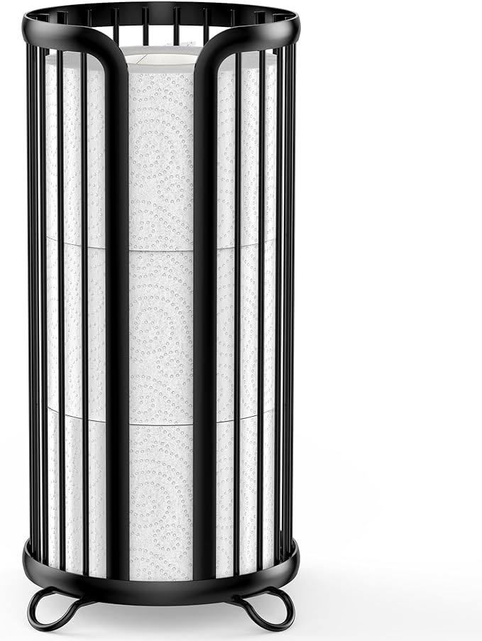 Bunoxea Toilet Paper Holder Stand, Freestanding Toilet Paper Storage,Black | Waterproof Raised Feet,Rustproof,Fit 3 Mega Rolls,No Drilling No Assemble,Minimalistic Storage,Space-saving Renter Friendly