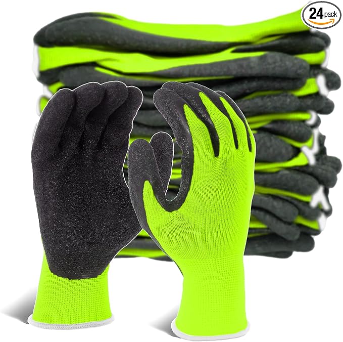 Evridwear Crinkle Latex Rubber Hand Coated Safety Work Gloves for Men Women General Multi Use Construction Warehouse Gardening Assembly Landscaping (Small,Green 12 Pairs)