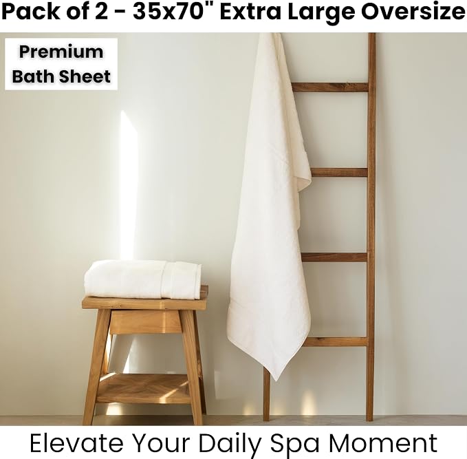 SALBAKOS 2-Piece 100% Turkish Cotton Bath Towels, Extra-Large 35x70, Ivory | Oversized Bath Sheet Towel for Bathroom & Beach, Thick, Super Soft, Highly Absorbent, Premium Hotel Quality, Made in Turkey