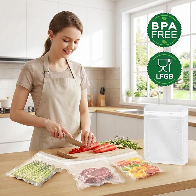 Bonsenkitchen Precut Vacuum Bags 120 Quart 8" x 12" | BPA Free, Textured Food Sealer Bag, Thick Embossed, Sous Vide Cooking Bags for Storage