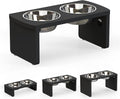 Elevated Dog Bowls, Waterproof Raised Dog Bowl for Medium Dogs, HIPS Poly Lumber Stand with 2 Stainless Steel Bowls, Indoor & Outdoor Use (7'' Tall-40 oz Bowl, Black)