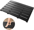 Bath Mat for Bathroom Luxury Shower - Non-Slip Bamboo Wooden Waterproof Floor Mat for Indoor or Outdoor Use(Black)