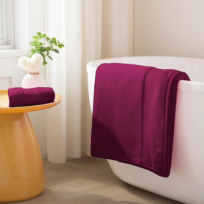 COZYART Bath Towel Set 6 PCS, Burgundy Luxury 100% Turkish Cotton 650GSM | Soft Absorbent Quick Dry, OEKO‑Tex 100 Cert. Zero Twist Ring Spun Cotton, Plush Fluffy, Breathable Hotel Quality Towels Set
