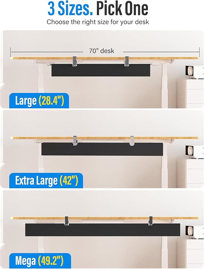 [Upgraded] Large Under Desk Cable Management Tray, Cinati Cable Management Under Desk No Drill, 28.4" Fabric Cord Hider for Wire Organizer, Cord Organizer for Office, Home - Supports Up to 30lbs Black