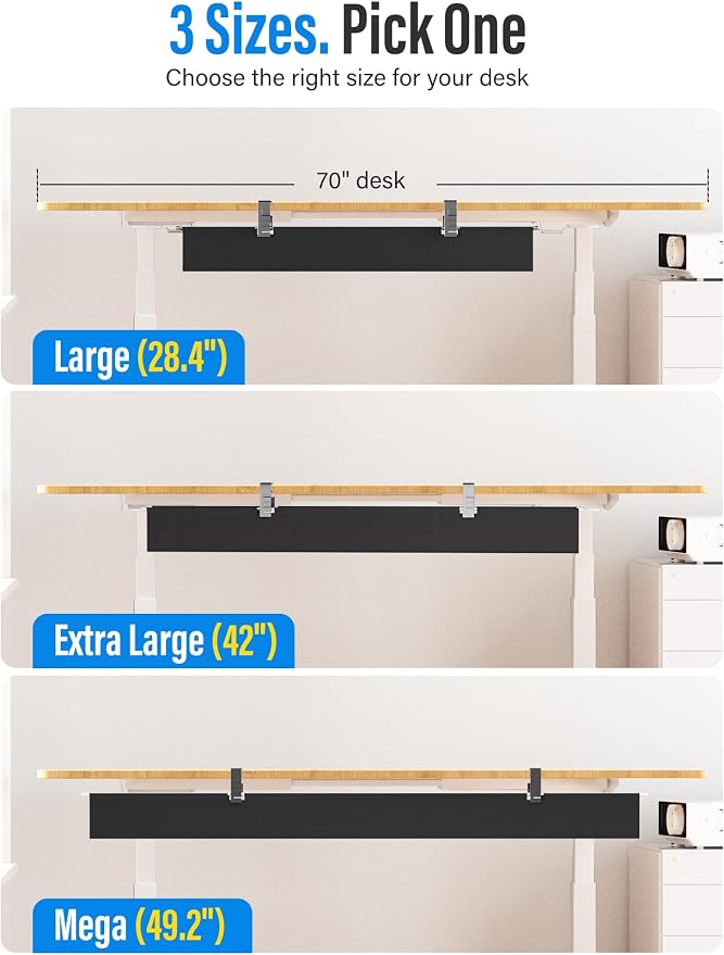 [Upgraded] Large Under Desk Cable Management Tray, Cinati Cable Management Under Desk No Drill, 49.2" Fabric Cord Hider for Wire Organizer, Cord Organizer for Office, Home - Supports Up to 30lbs Black