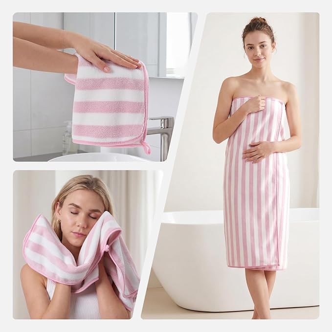 REDKISS Ultra Soft Bath Towel Set 6-Piece 35"x70" | 100% Microfiber, Highly Absorbent | Quick Dry Towels for Bathroom, Spa, Gym | 2 Bath, 2 Hand, 2 Washcloths | Pink