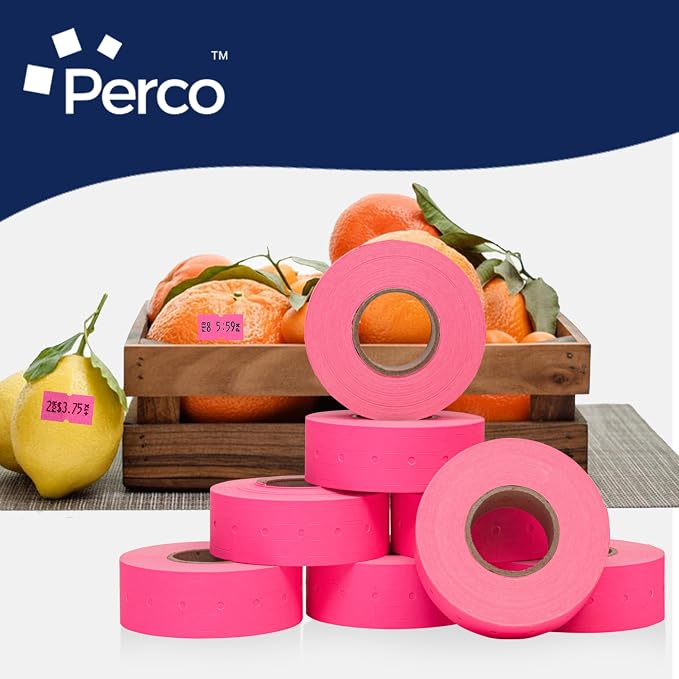 Perco 1 Line Fluorescent Pink Labels - 240,000 Blank Pricing Labels for Perco Lite, X, Plus and Pro 1 Line Price and Date Guns - 240 Rolls, Case of 30 Sleeves - Made in USA