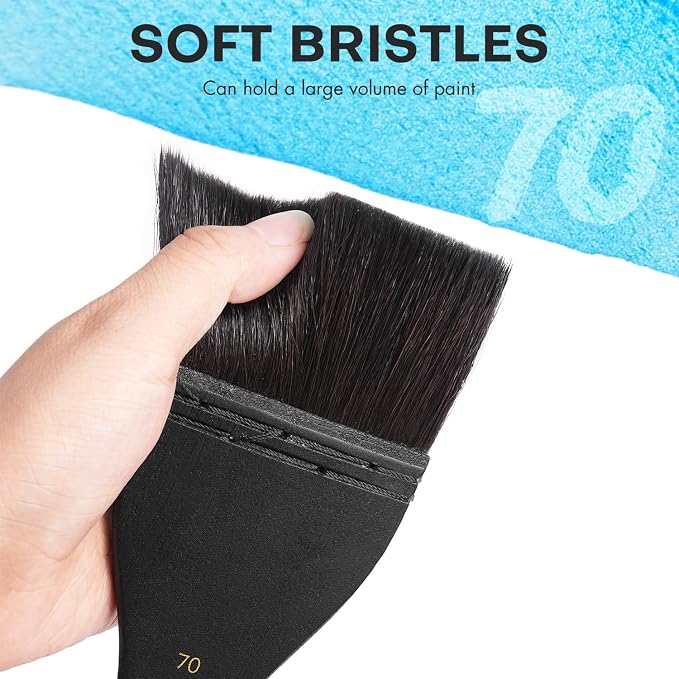 Flat Watercolor Brushes, Fuumuui 70mm Professional Squirrel Hair Flat Hake Brushes, Artists Scale Large Paint Brush with Long Handle for Watercolor and Acrylic Paints