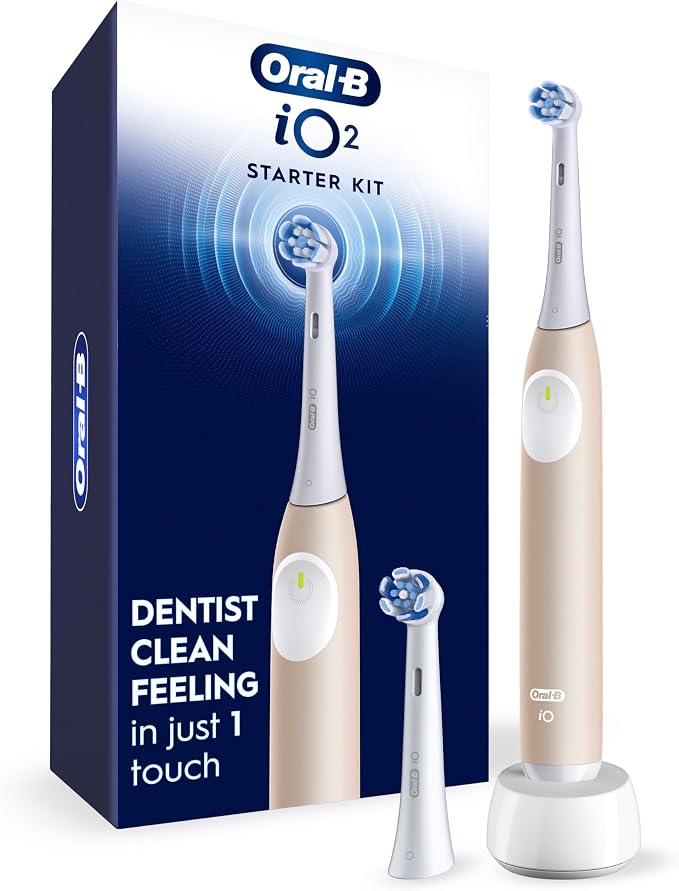 Oral-B Rechargeable Electric Toothbrush, iO2, 3 Cleaning Modes, Automatic Pressure Sensor to Protect Gums, Peach