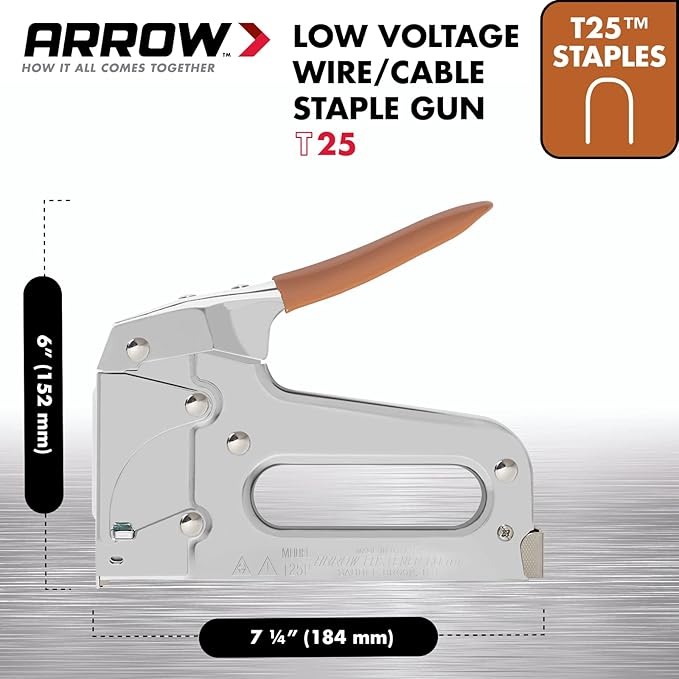 Arrow T25 Heavy Duty Staple Gun for Low Voltage Cables and Wires up to 1/4-Inch Diameter - Silver