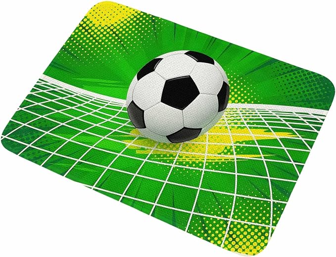 Green Football Bathroom Rugs Non Slip Washable Bath Mat Absorbent Low Pile Front Door Mat Soccer Ball Goal Net Vibrant Indoor Doormat for Kitchen Entryway Shower Decor Accessories 15.7"x23.6"