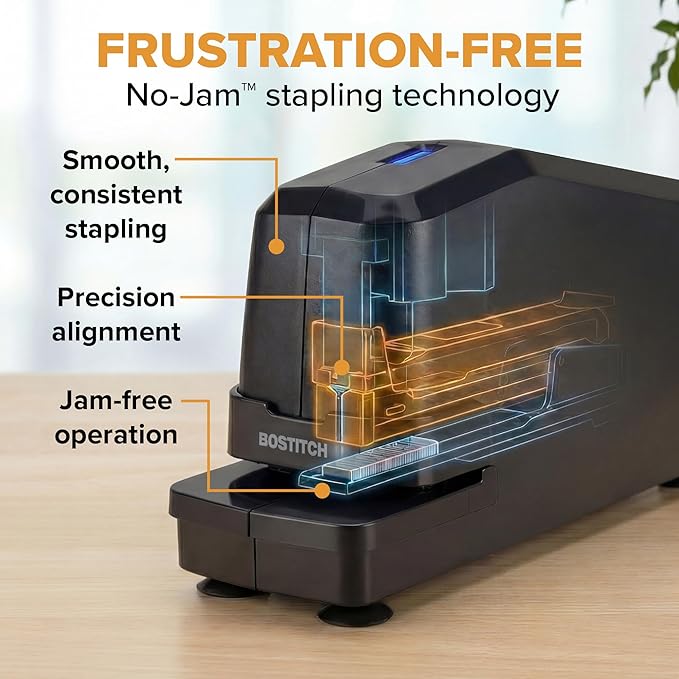 Bostitch Impulse Electric Stapler for Office, Classroom & Home, 30 Sheet Capacity, Fast No-Jam Automatic Stapling, Refill Alert & FastLoad System, Durable Design, Black, 1 Pack